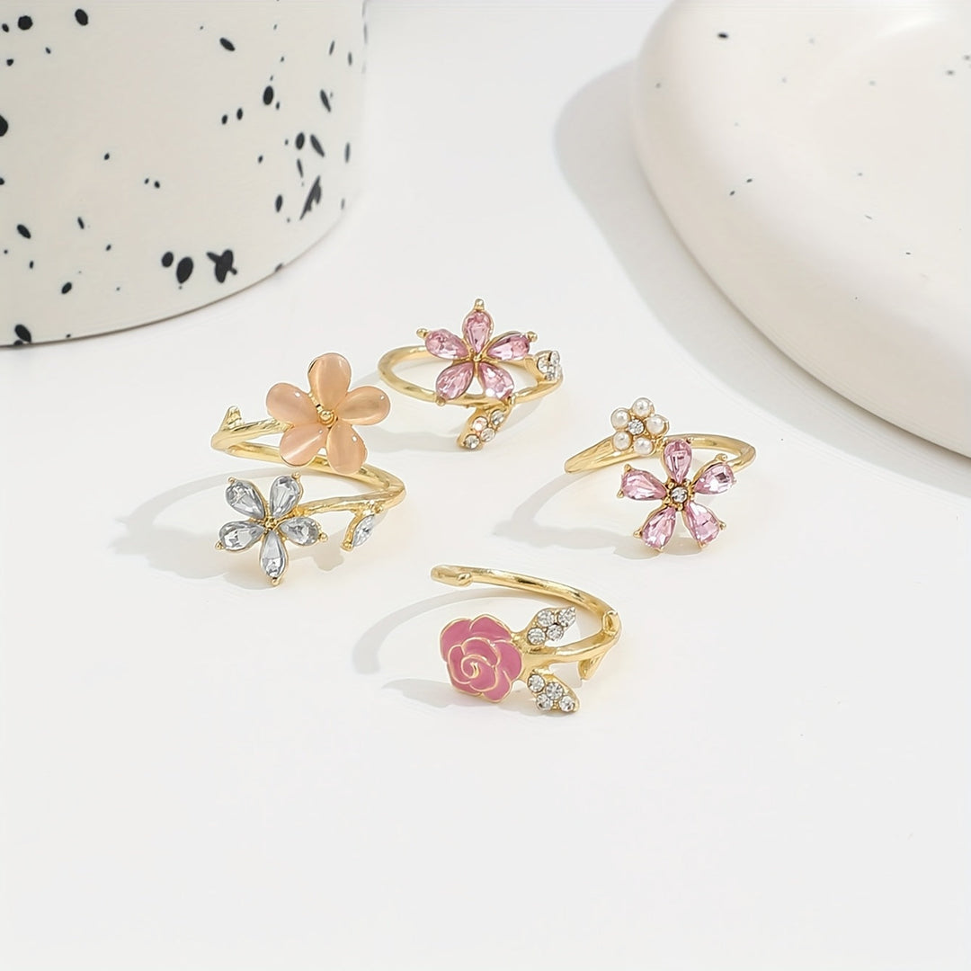 Alloy Ring Set with Rhinestones and Pearls