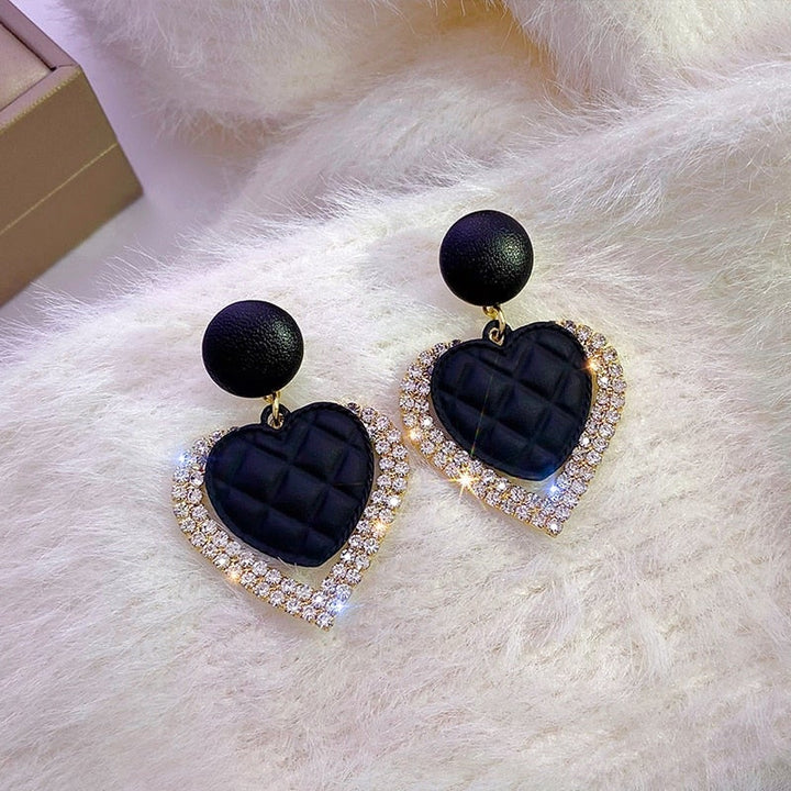 Gold Black Heart Earrings