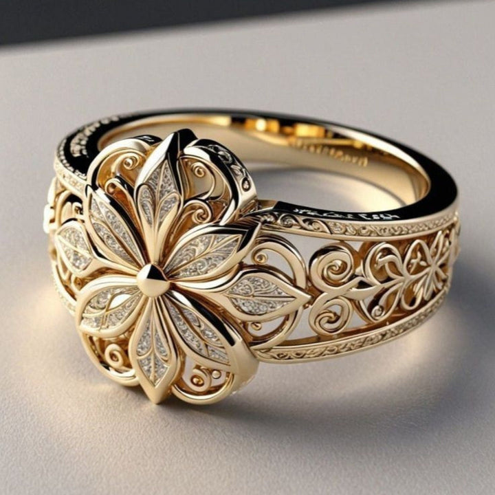 Exotic Gold Flower Ring with Zirconia